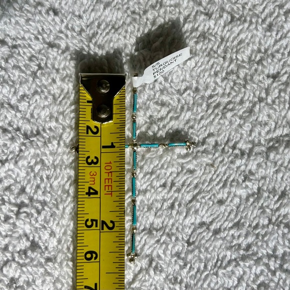 Zuni 925 Sterling Silver and Turquoise Pin Point Cross Pendant - Picture 8 of 10